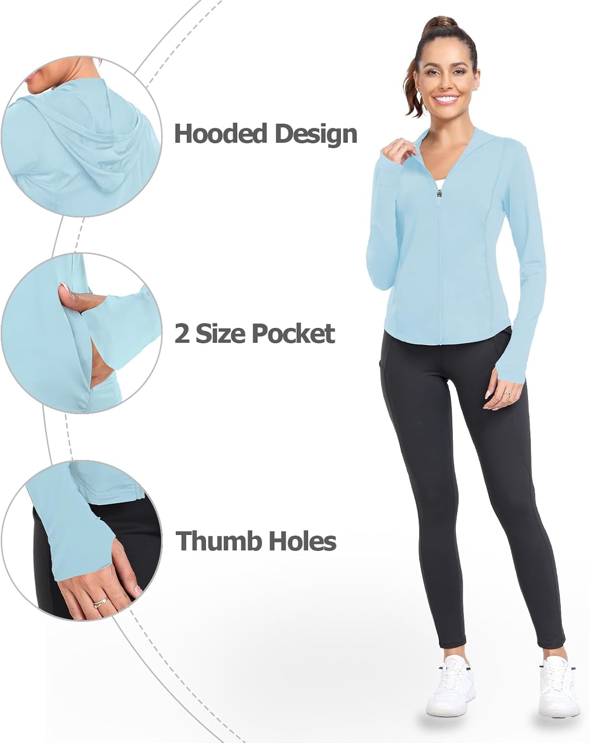 Skiennix Women's UPF 50+ Zip-Up Hoodie - Lightweight UV Protection Athletic Jacket | Long Sleeve