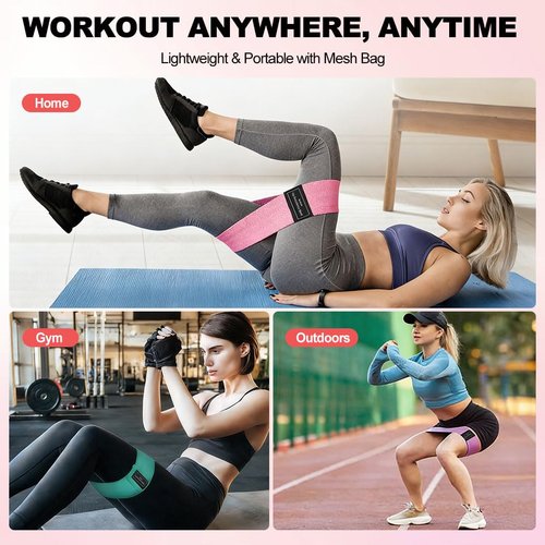 ABAPIC 2-in-1 Fabric Resistance Bands Set & 12-Loop Numbered Elastic Stretching Strap - Non-Slip Booty Bands for Glute Workout, Stretchy Yoga Belt for Physical Therapy & Rehab
