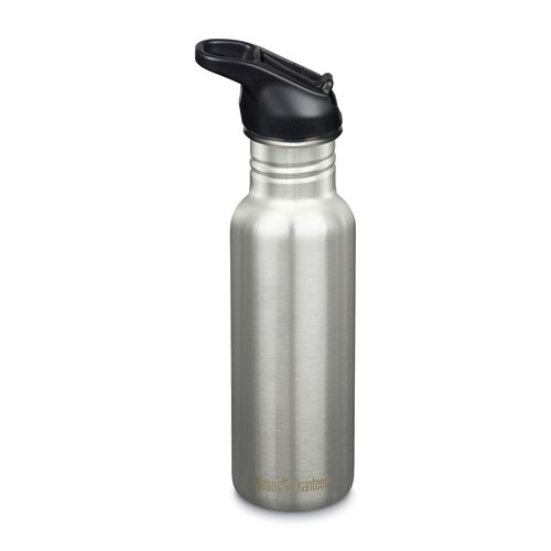 Klean Kanteen 18 oz Classic Water Bottle with Flip Seal Sport Cap & Straw - 100% Leakproof Spout & Cap - Durable, BPA-Free & Stainless Steel Material - Easy-Sip Water Bottle - Brushed