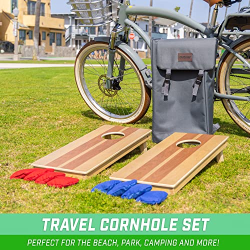 Portable Cornhole Game Set - 2ft x 1ft Wooden Boards with Carry Backpack & Mini Bean Bags