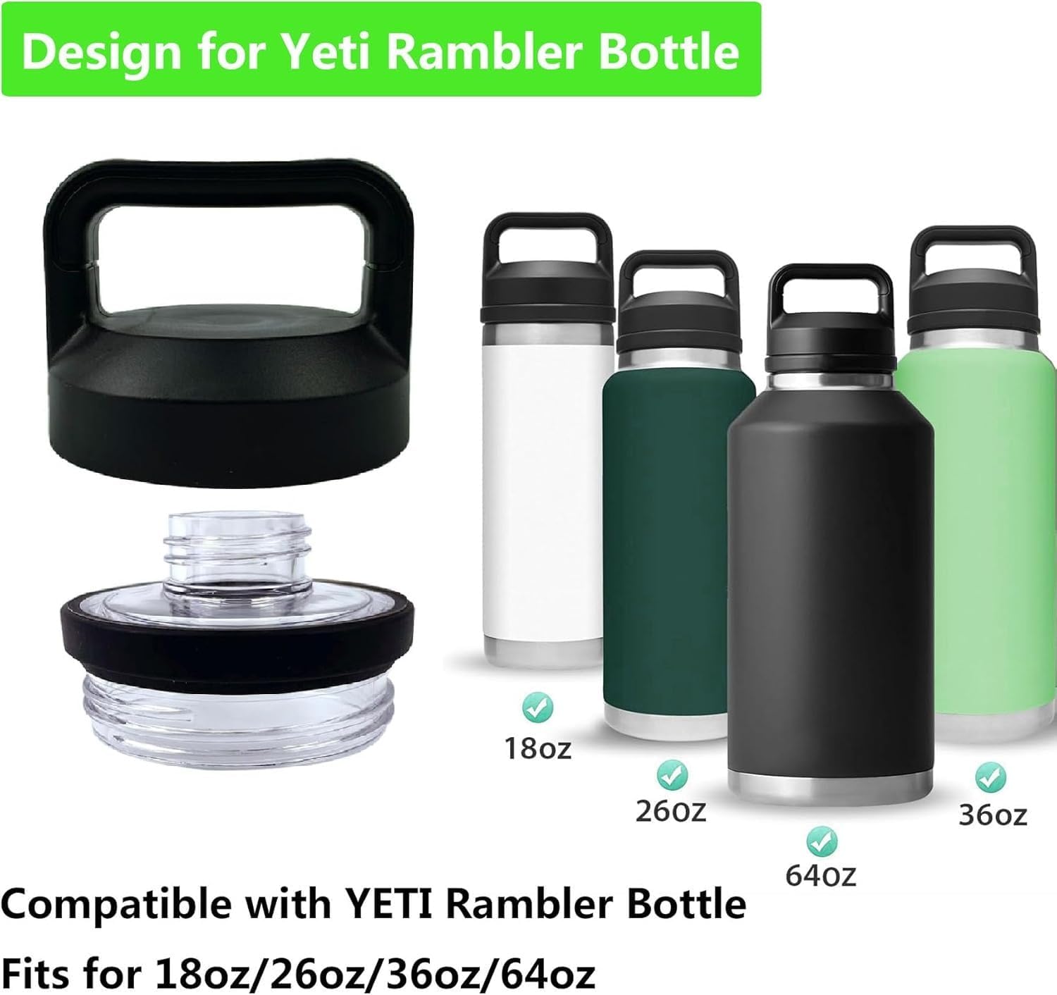 YETI Chug Replacement Lid Cap - Fits 18oz, 26oz, 36oz, 64oz Rambler Bottles | Durable Water Bottle Accessory