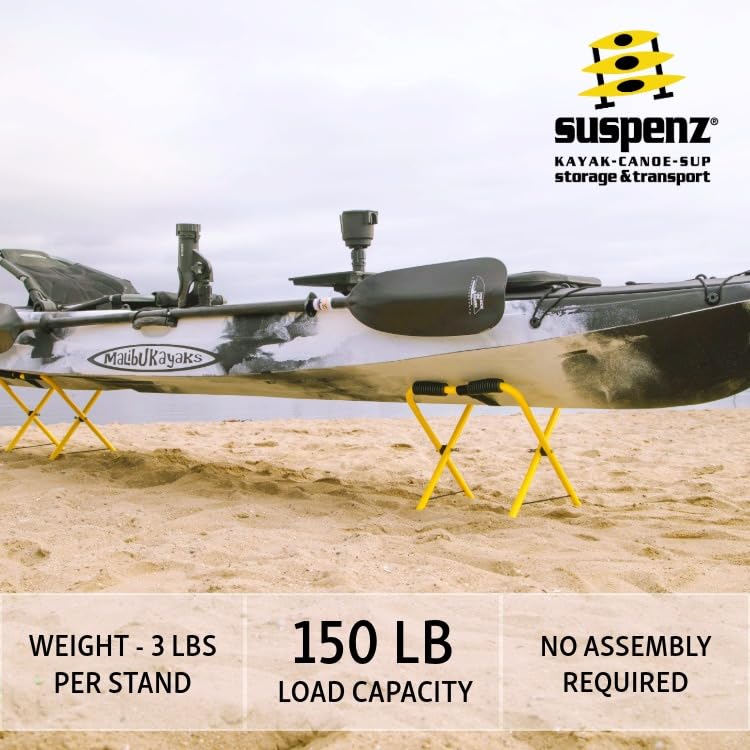 Suspenz Portable Folding Kayak Stand - Lightweight, Rustproof Aluminum Racks for Kayaks, Canoes & SUPs, 150 lb Capacity