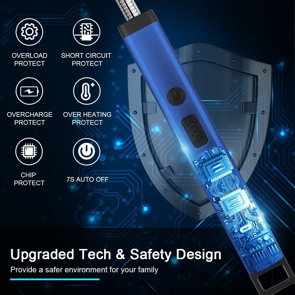 SUPRUS Rechargeable Candle Lighter - Electric Arc with Triple Safety & Stainless Steel Shell | Blue