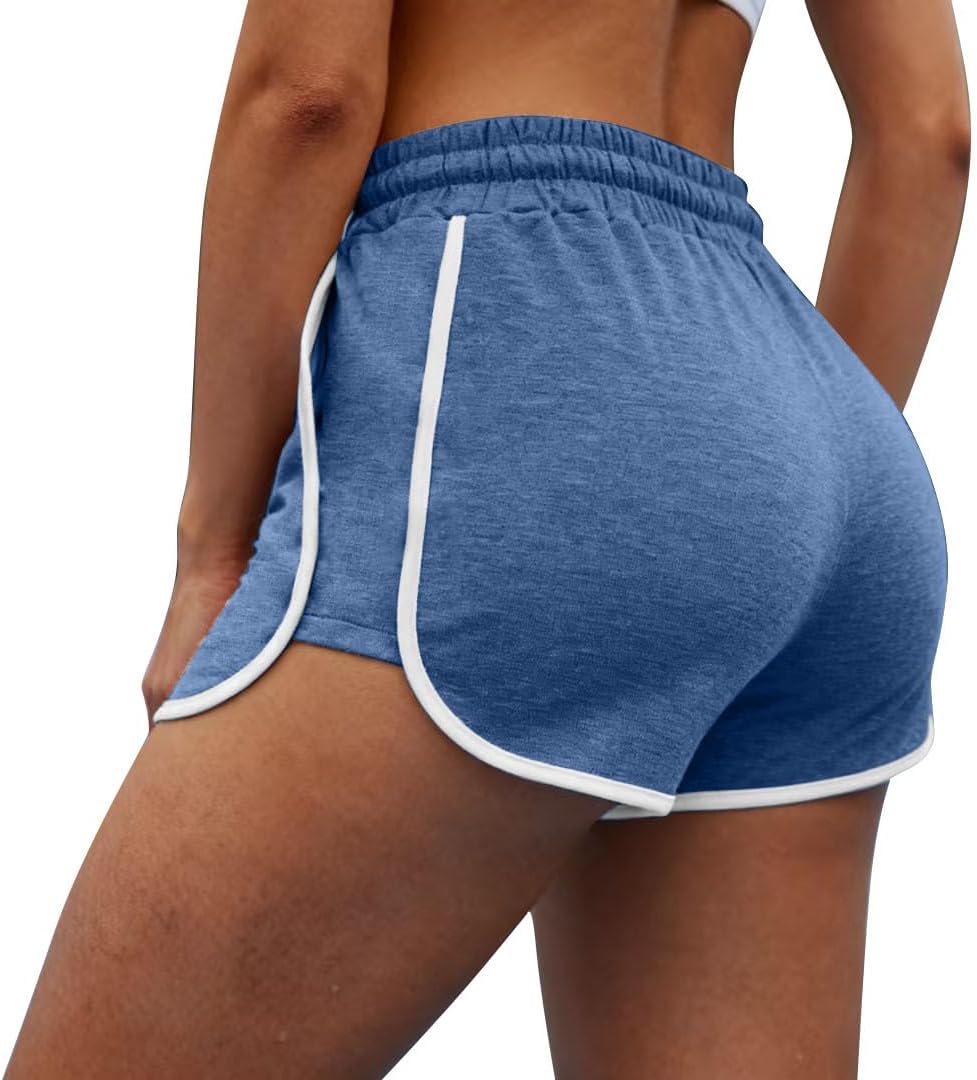 WIHOLL Women's Athletic Running Shorts - Color Block Dolphin Design with Pockets & Drawstring