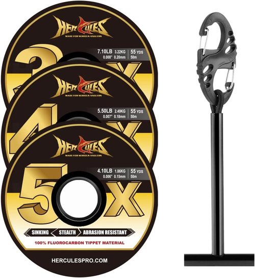 HERCULES Fly Fishing Tippet - 3 Pack with Holder | 55 Yards of Durable Fishing Line