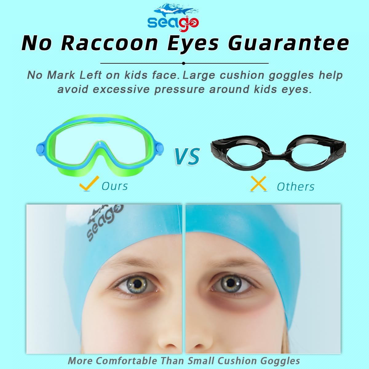 Seago Swim Goggles - Anti-Fog & UV Protection - Wide View for Kids Ages 3-14 | 2 Pack