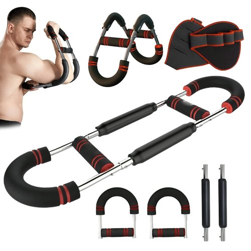 Twister Arm Trainer & 1 Pair Grip pad ,60-100lb Adjustable Chest & Arm Workout Tool with 2 Spring & Training Poster for Men & Women,Muscle Builder & Strength Training for Arms, Chest (Red)