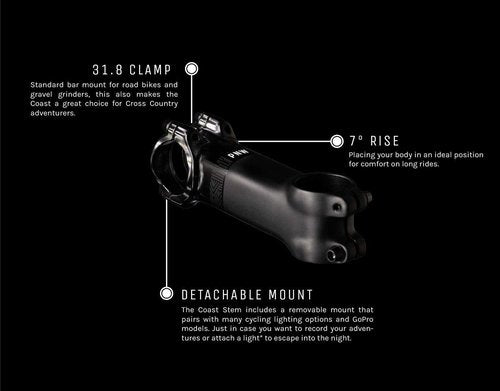 PNW Components Coast Stem - MTB & Gravel Bike Stem - Integrated Action Camera or Headlight Mount - 60mm Length