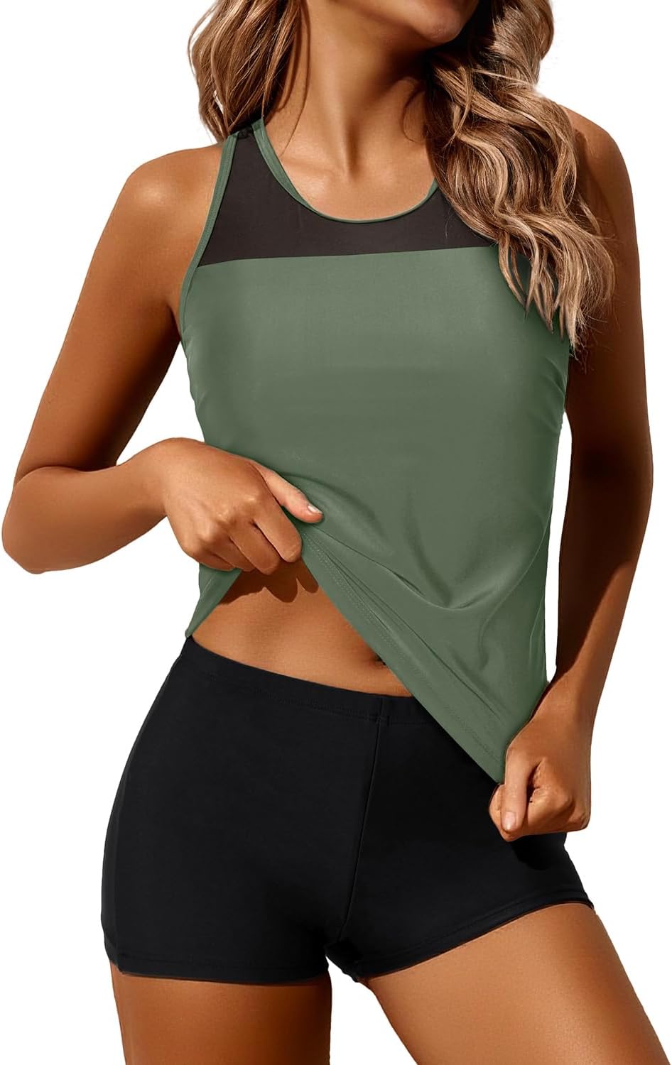 Yonique Tankini Swimsuits for Women - Athletic Two-Piece Bathing Suit with Shorts | Racerback Design