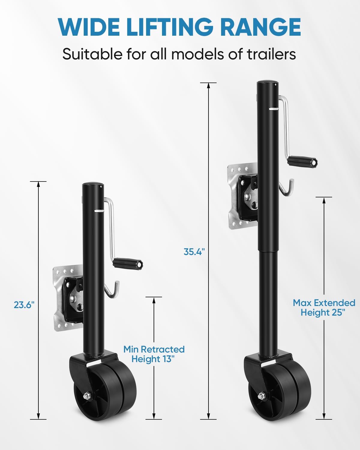 2000 lbs Heavy Duty Boat Trailer Jack - 6" Double Wheel RV Tongue Jack with 12" Lift (Black)