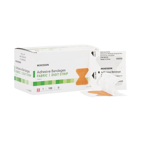 McKesson Adhesive Bandages, Sterile Fabric Digit Fingertip, Tan, 1.7 in x 2 in, 100 Count, 1 Pack