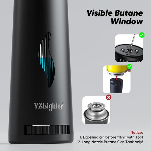 YZLighter Butane Lighter Torch Long Lighter Refillable Lighter Windproof with Visual Fuel Window Flexible Extra Long Torch Lighter for Fireplace Candles (No Butane Included) (Orange, 1 Pack)