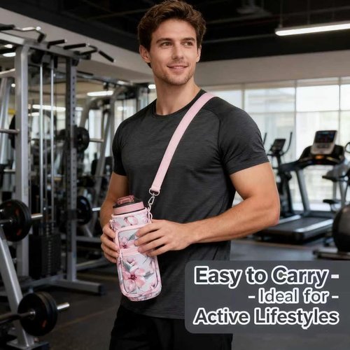 32oz Water Bottle Carrier Bag, 32/40 oz Water Bottle Holder with Adjustable Strap, Sling Bag Sleeve Pouch Holder with Phone Pocket and Small Pocket for Walking Hiking Camping Gym(2.95"W * 9.05"H)
