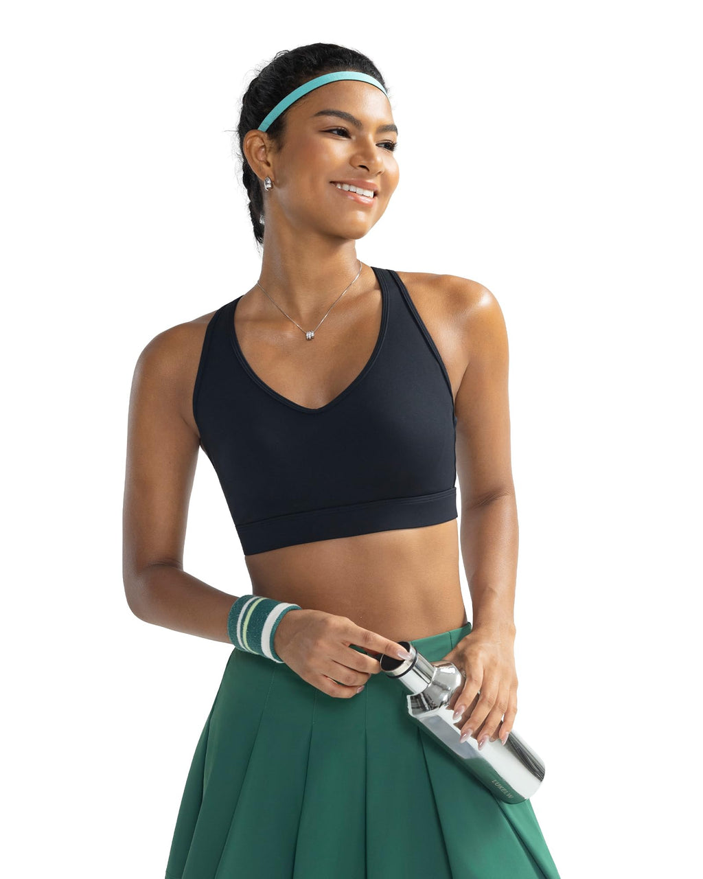 RUNNING GIRL Sports Bras for Women High Support,High Impact V Neck Molded Cup Black Sports Bra Running Workout Bra with Sewn in Pads(WX3160Black_M)