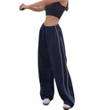 XPONNI Women's Baggy Y2K Parachute Pants Navy Small