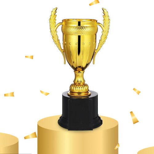 PartyKindom 9 Inch Gold Trophy Cup, Plastic Trophy Awards for Sports Competition, Tournament, Party Game, Reward, Winning Prize