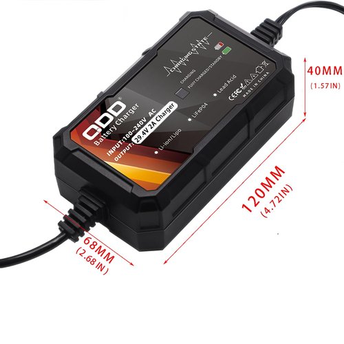QDD 29.4V 2A Charger for 7S 25.9V Lithium Battery Pack with DC 5.5x2.1mm and Connection Interface Conversion 3P-XLR/ 3P-GX16/1-Prong RCA/DC 5.5x2.5mm