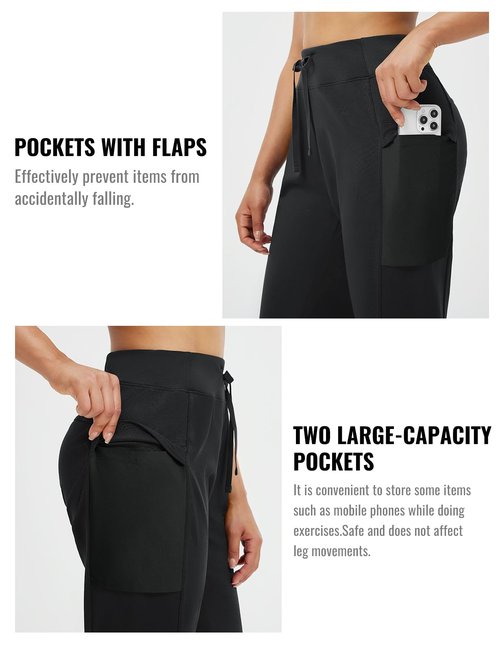 baleaf Women's Fleece Lined Pants Thermal Warm Water-Resistant Winter Joggers Hiking Exercise Active Workout Sweatpants with Pockets Black L