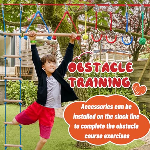 60ft Ninja Warrior Obstacle Course for Kids with Accessories & Tree Protectors