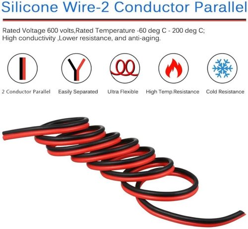 BNTECHGO 8 Gauge Silicone Wire Spool - Flexible Red & Black 20ft High-Temperature 600V Cable for LED Strips