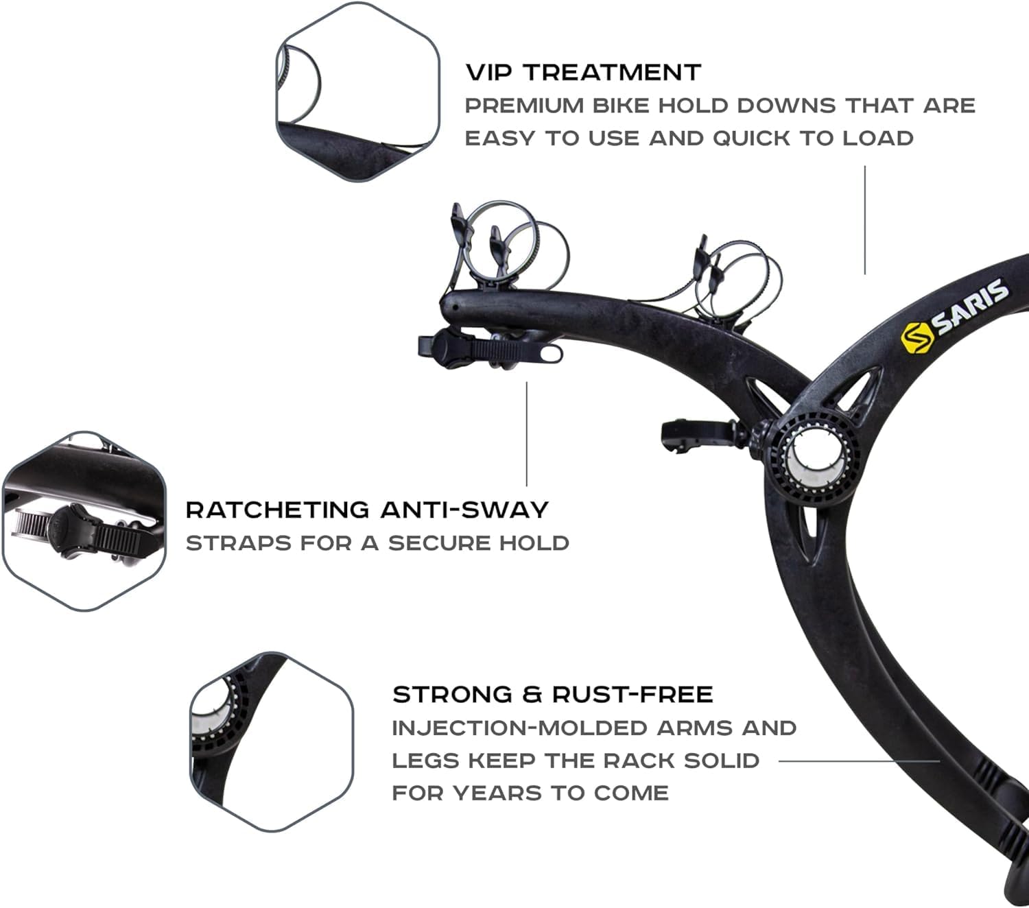 Saris Bones Bicycle Rack Carrier - Mounts 2 Bikes, Durable & Rust-Free, Fits Most Vehicles, Black