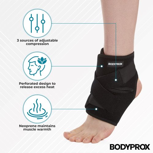 Bodyprox Ankle Support Brace - Breathable Neoprene Sleeve, Adjustable Fit | 1 Pack