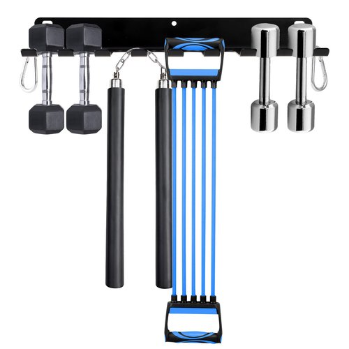 Tebery 9 Hook Home Gym Storage Rack Wall Mount, Fitness Equipment Organizer, Metal Gym Accessory Hanger for Exercise Bands, Jump Ropes, Barbells, Lifting Belts