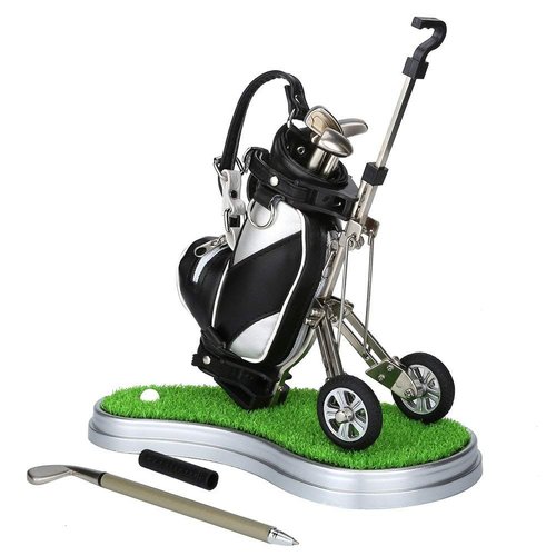 10L0L Golf Pen Holder, Golf Bag Pen Holder Golfs Club Ballpoint Pen, Office Desk Decoration, Business Souvenir Golfer Birthday Gifts for Men Women - Silver Black