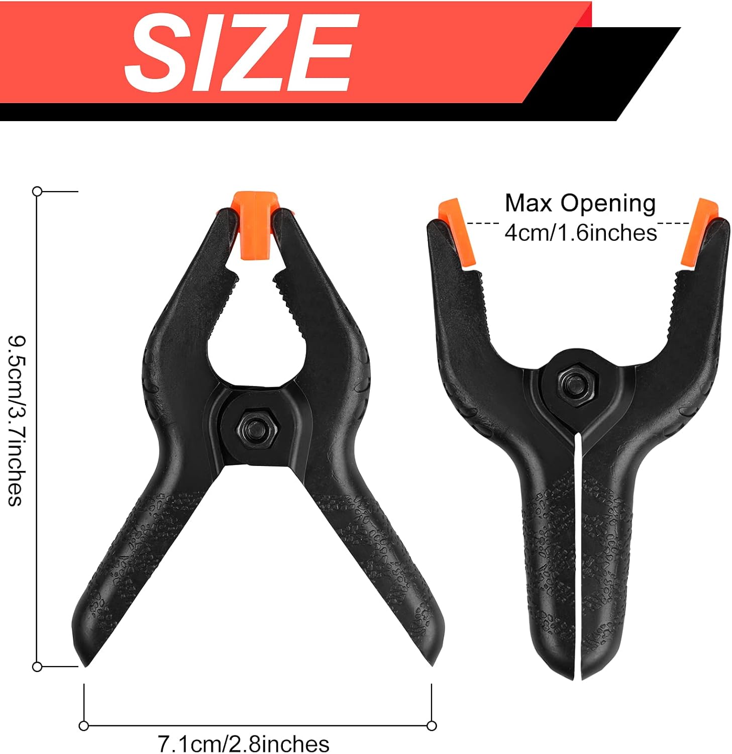 Skiennix 12 Pack Plastic Spring Clamps - 3.5 Inch Heavy Duty Clips for Crafts & Photography (Black)