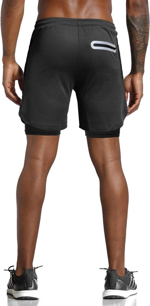 Leidowei Men's 2-in-1 Workout Running Shorts - Lightweight Training & Yoga Gym Shorts with Zipper Pockets | 7" Length