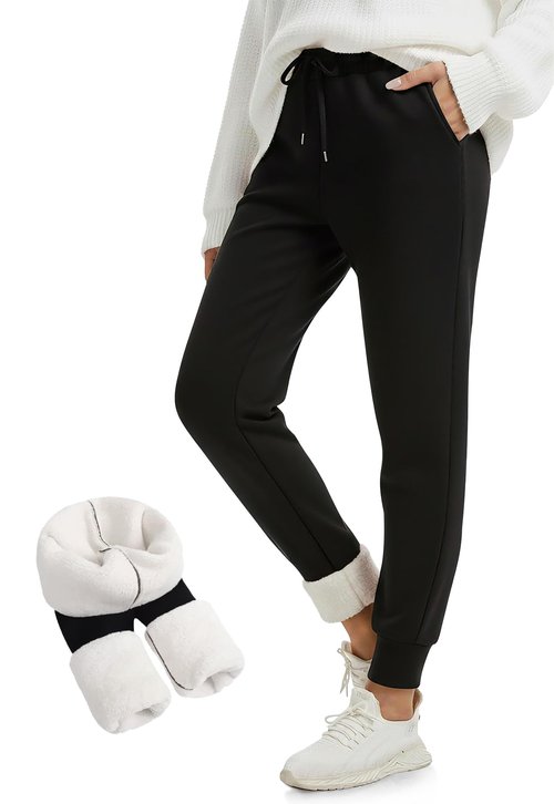 FULLSOFT Thick Fleece Lined Sweatpants for Women-Thermal Warm Athletic Joggers with Pockets Lounge Pants for Running Winter(Black,X-Large)