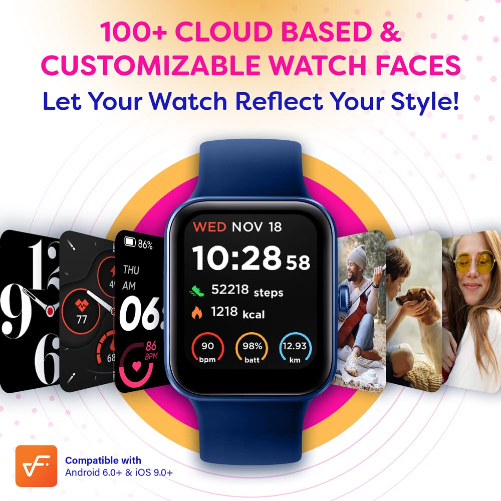 OCTANDRA Go VeryFit 1.69" Smart Watch - Heart Rate Blood Oxygen Saturation Sleep Monitor - Step Counter Pedometer - 5ATM Exercise Activity Fitness Tracker Watches for Men Women (ID207) (Blue)