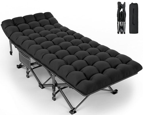 ZENPETIO Camping Cot for Adults, Heavy-Duty Portable Cot Bed with Mattress, Foldable Padded Sleeping Cots for Camping Travel Tent Day Bed Outdoor & Home Guest, Max Load 500 LBS, 75x28x15”