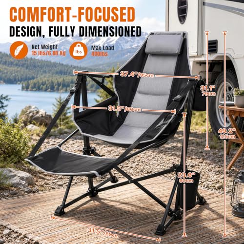 Hopperan Camping Hammock Chair with Footrest - Heavy Duty Swing Seat 400 lbs - Black - 1 Pack