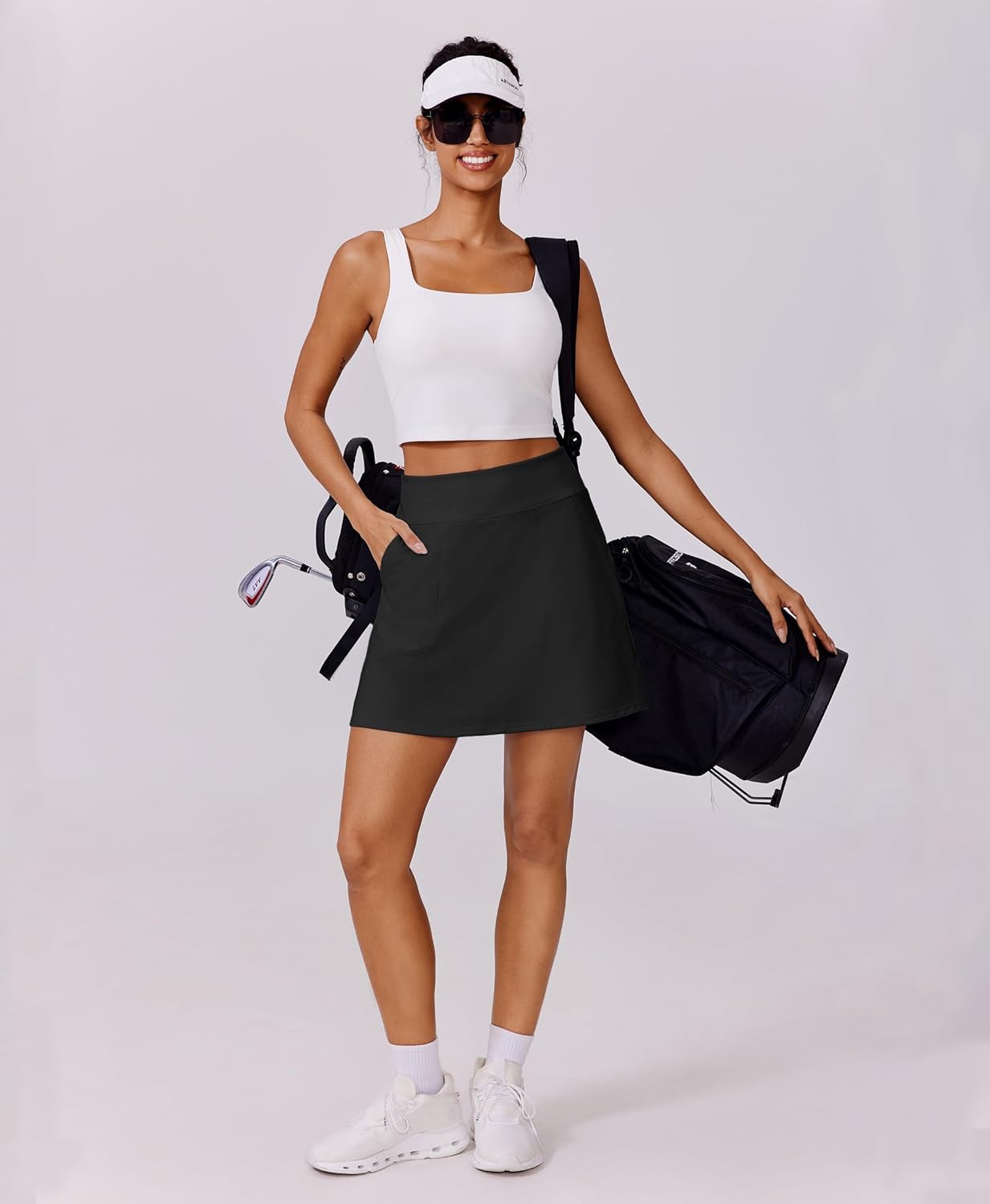 PINSPARK 17" Golf Skorts - High Waisted Tennis Skirt with UPF 50+ Protection & 4 Pockets