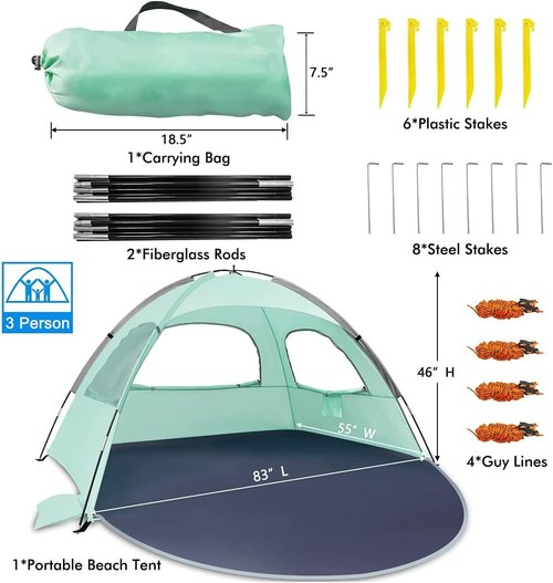 NXONE Beach Tent - UPF 50+ UV Protection Portable Canopy | Lightweight Family Shelter for 3-6 People