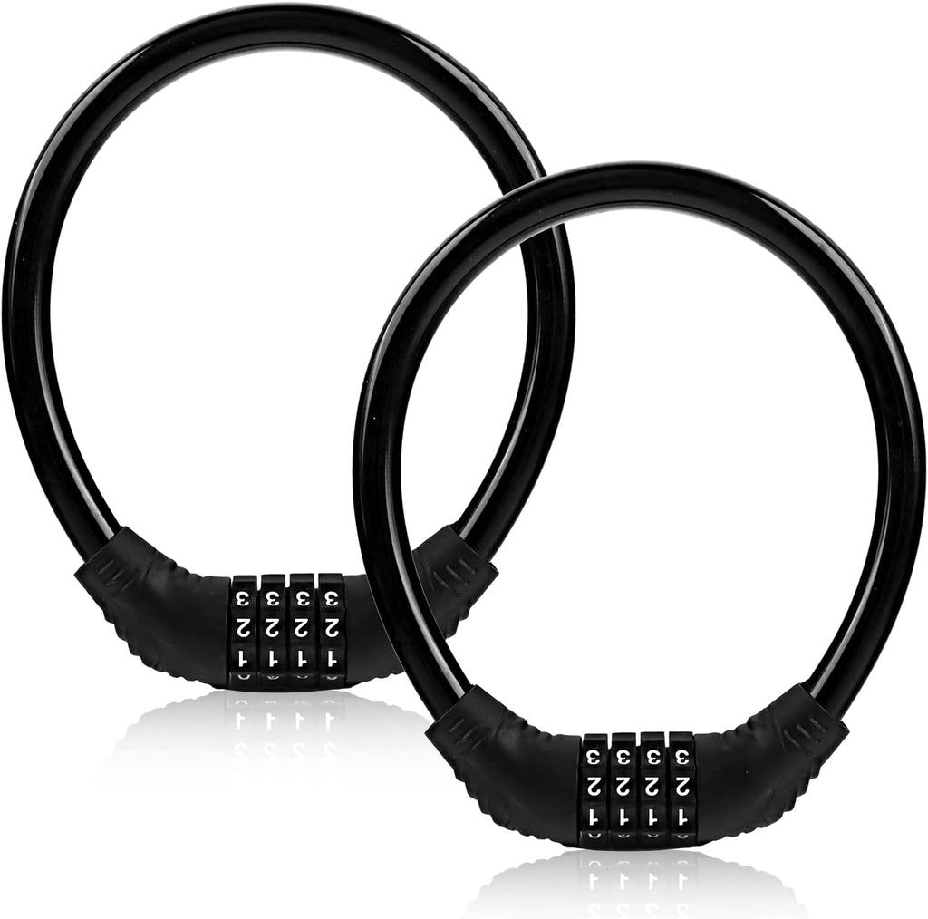 Skiennix Heavy-Duty Bike Lock Cable - Anti-Theft Combination Lock for Outdoor Equipment | Black (2 Pack, 1 Ft)