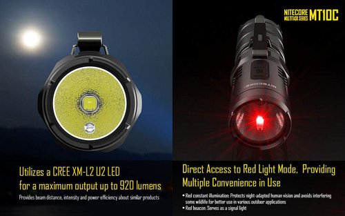 Nitecore MT10C 920 Lumen ARC Rail Tactical Helmet Light, Rechargeable and Rotary with Red Light