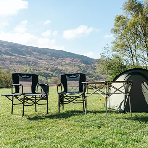 Black Oversized Camping Chair with Side Table - Portable Directors Chair