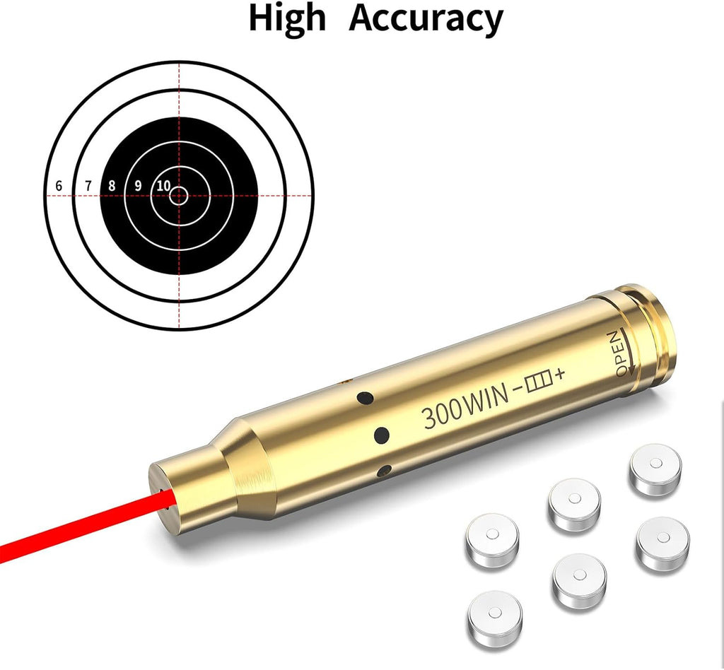 Tipfun Bore Sight - Cal 223, 5.56mm, 300 Win Mag, 22LR, 9mm, 6.5 Grendel, .338 Lapua, 30-30 | Red Dot Boresighter with Batteries