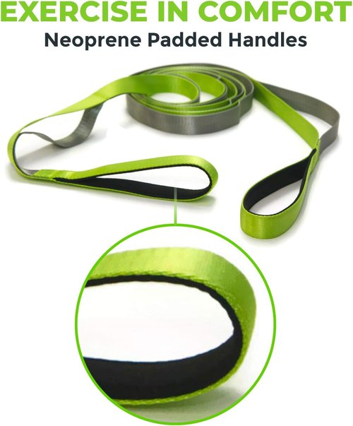 Gradient Fitness Stretching Strap - 12 Multi-Loop Stretch Strap with Neoprene Handles | 1" W x 8' L for Yoga & Physical Therapy