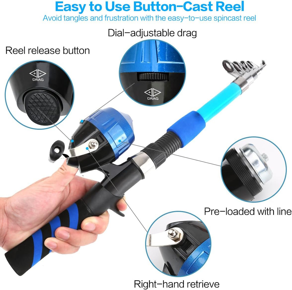 Skiennix Collapsible Telescopic Fishing Rod & Reel Combo - Beginner Youth Fishing Kit | Compact & Portable