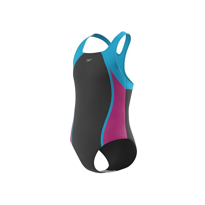 Speedo Girls One-Piece Mesh Splice Swimsuit with Thick Straps - Black