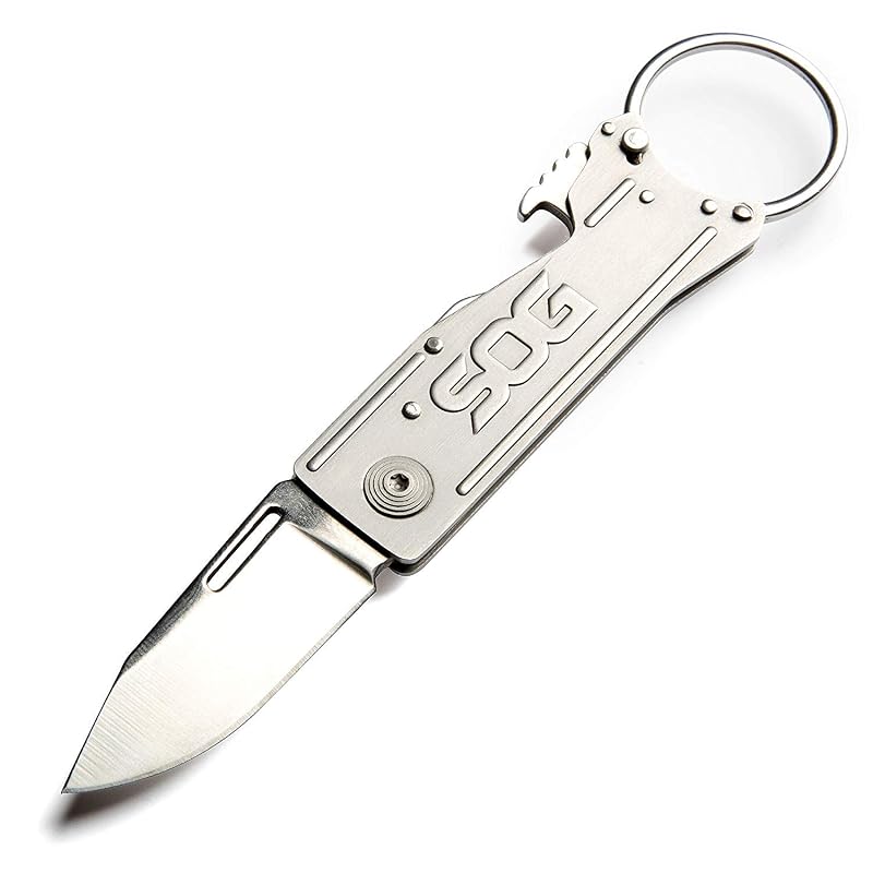 SOG KeyTron Keychain Knife with Bottle Opener, 1.8 Inch Folding EDC Knife KT1001-CP