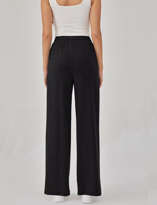 Arolina Black Fall Pants for Women Soft Lounge Wide Leg Sweat Pants Elastic Waist Mid-Weight Pajama Pants with Pockets