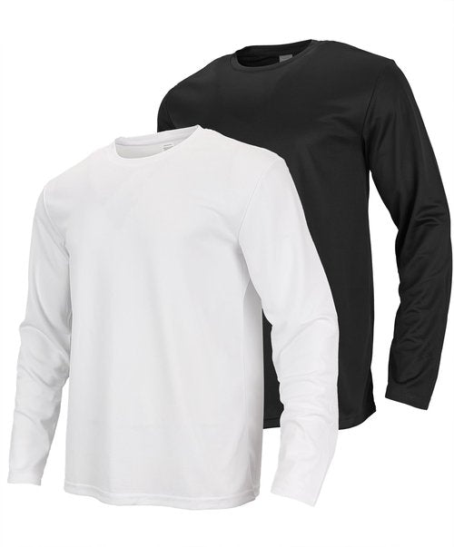 2 Pack Workout Long Sleeve Tee Shirts for Men, Moisture Wicking Running Breathable Tee Shirt for Men Lightweight Quick Dry Fishing Athletic Gym Casual Men's UV Protection T-Shirts Tops Black White L