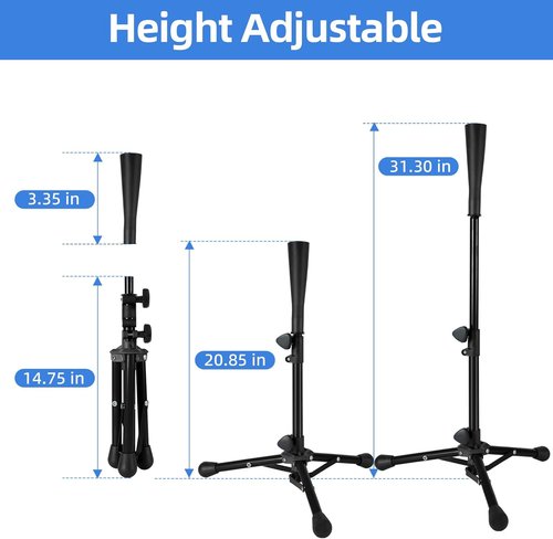 Baseball Tee For Kids - Adjustable Batting Tee 20.85 to 31.30 Inches | Foldable & Portable with Bag