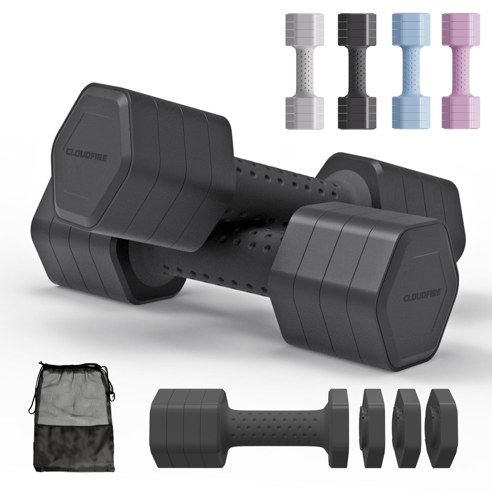 Adjustable Dumbbell Set of 2, Adjustable Dumbbells 5lb with TPU Soft Rubber Handle for Home Gym Exercise Training, Hand Weights for Women at Home (Black)