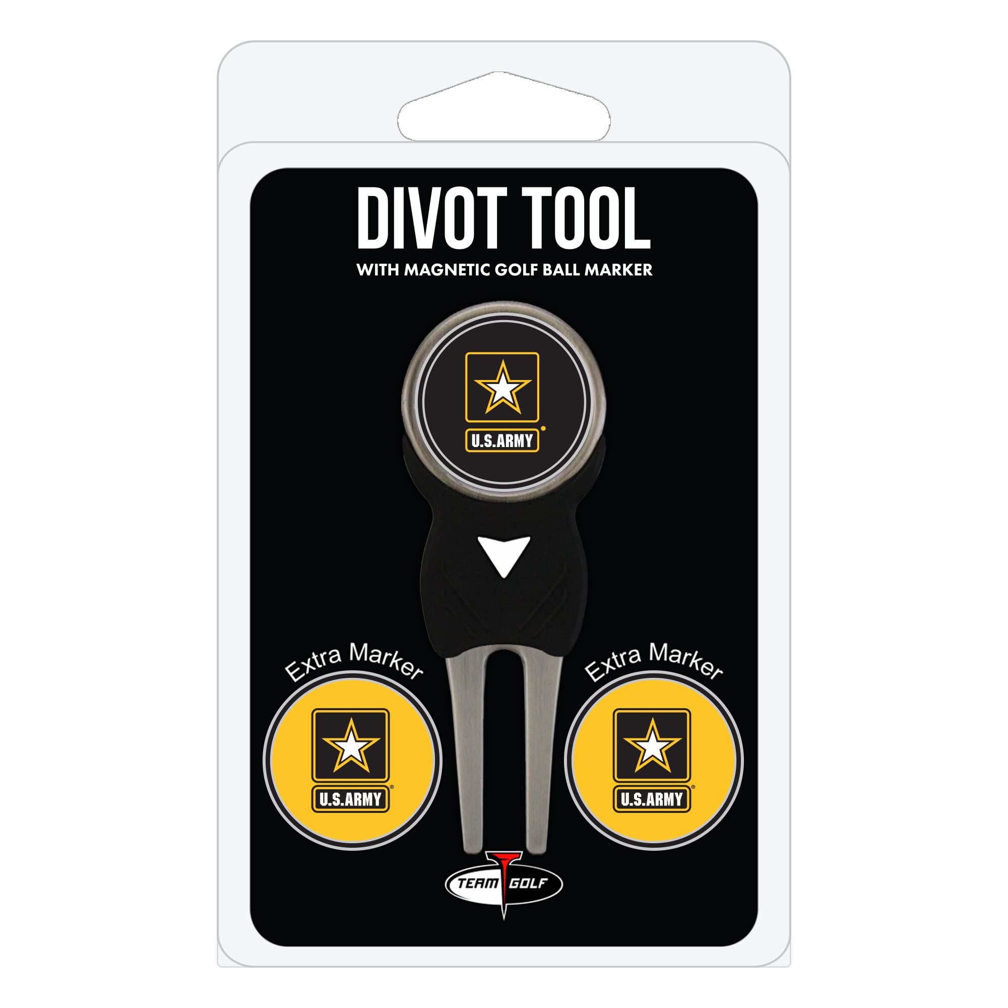 Team Golf Military Army Divot Tool Pack with 3 Golf Ball Markers Divot Tool with 3 Golf Ball Markers Pack, Markers are Removable Magnetic Double-Sided Enamel