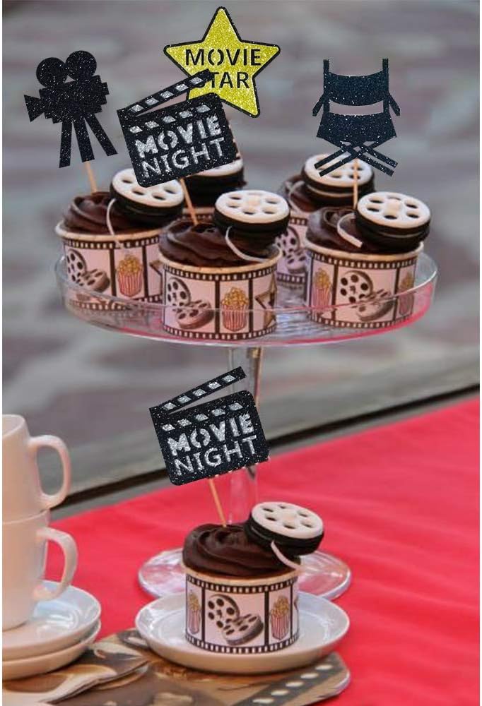Regine Switzerland Theater Cupcake Toppers - Fun Movie Night Party Decorations | Set of 24